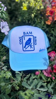 ONE, BAM, BIRD--CHEERS Blue Trucker Hat