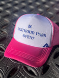 Deep Fuchsia Trucker Hat with Bluish/Purple Font