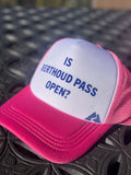Deep Fuchsia Trucker Hat with Bluish/Purple Font--Sparkle Mountain