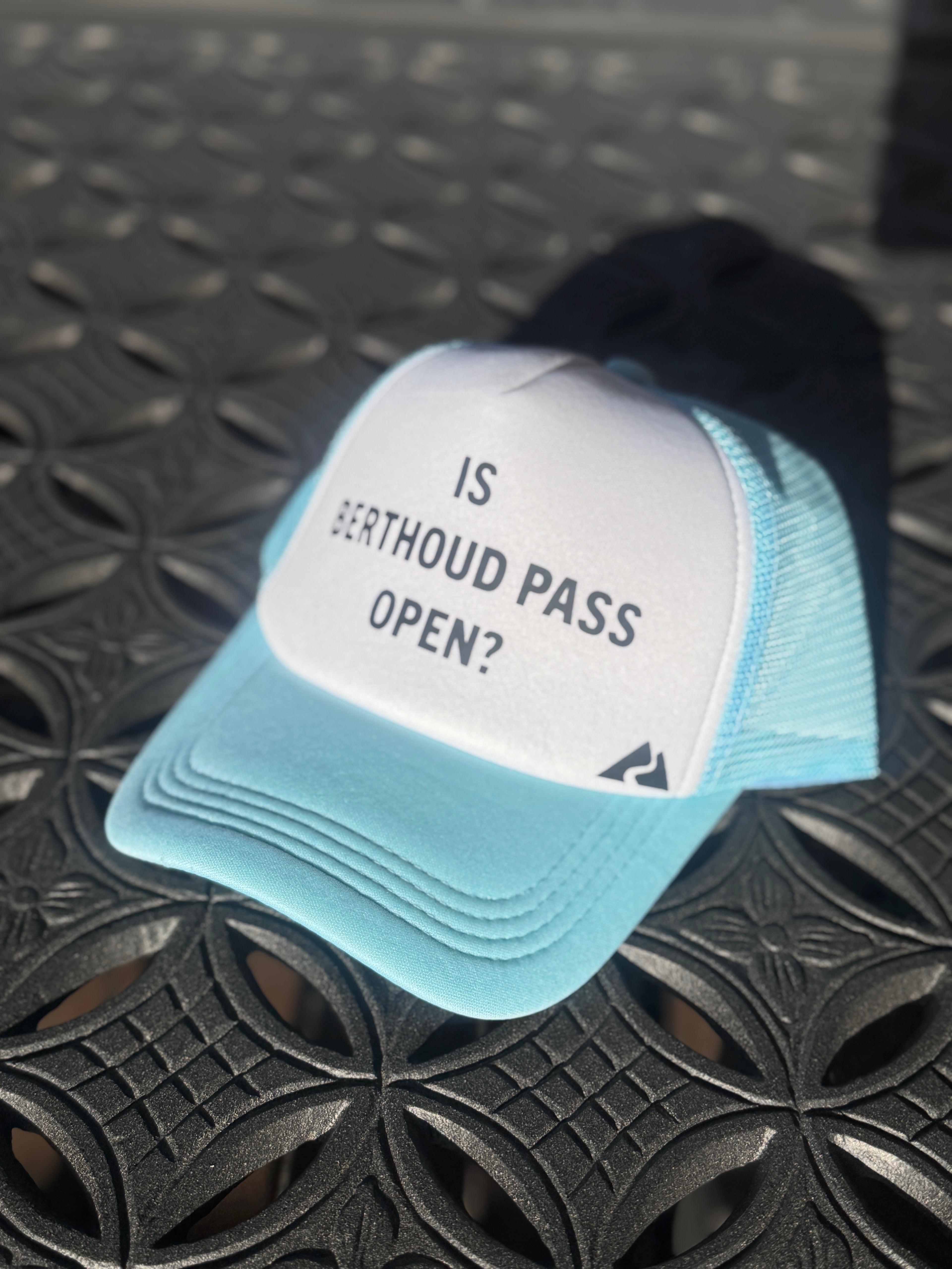 Light Blue Trucker Hat with Black Font