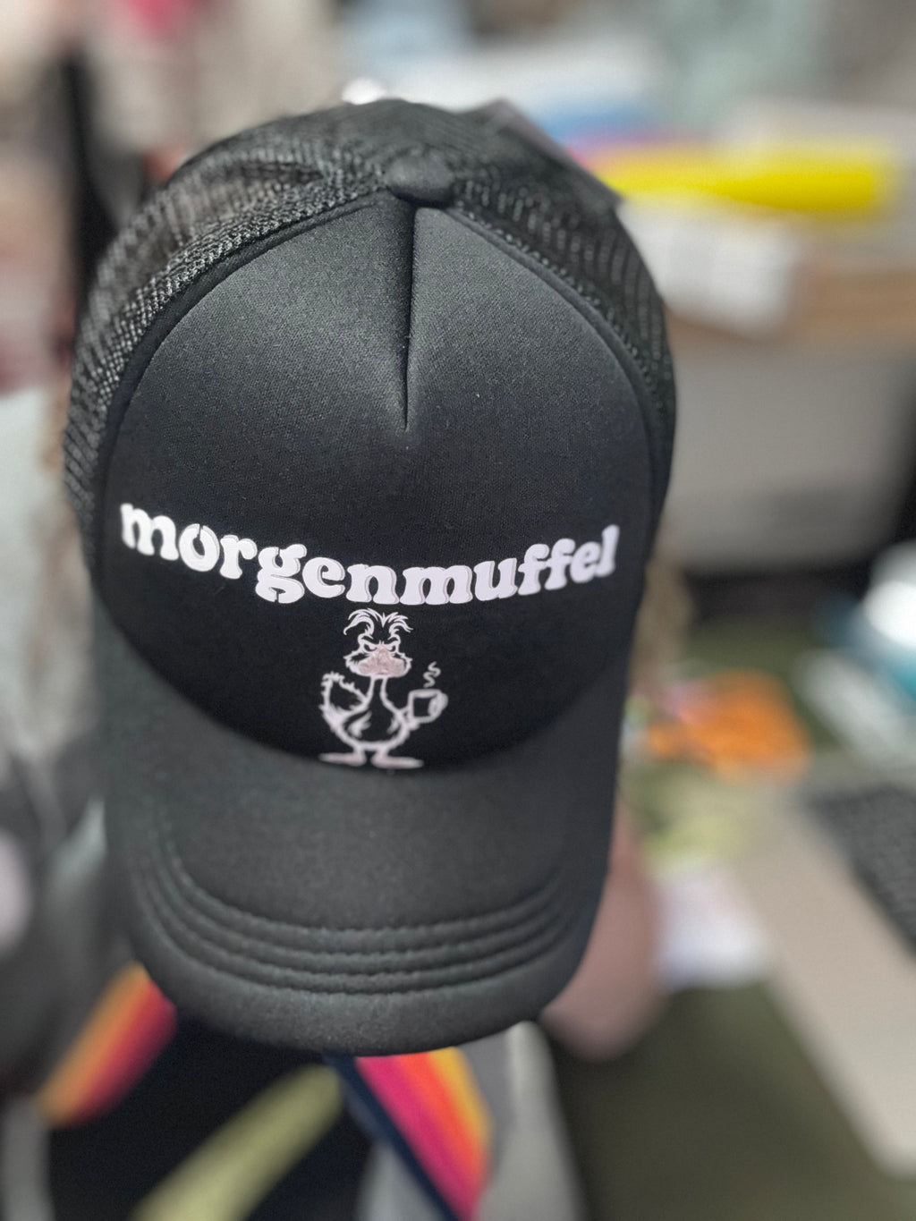 Black Trucker Hat with Grouchy Duck