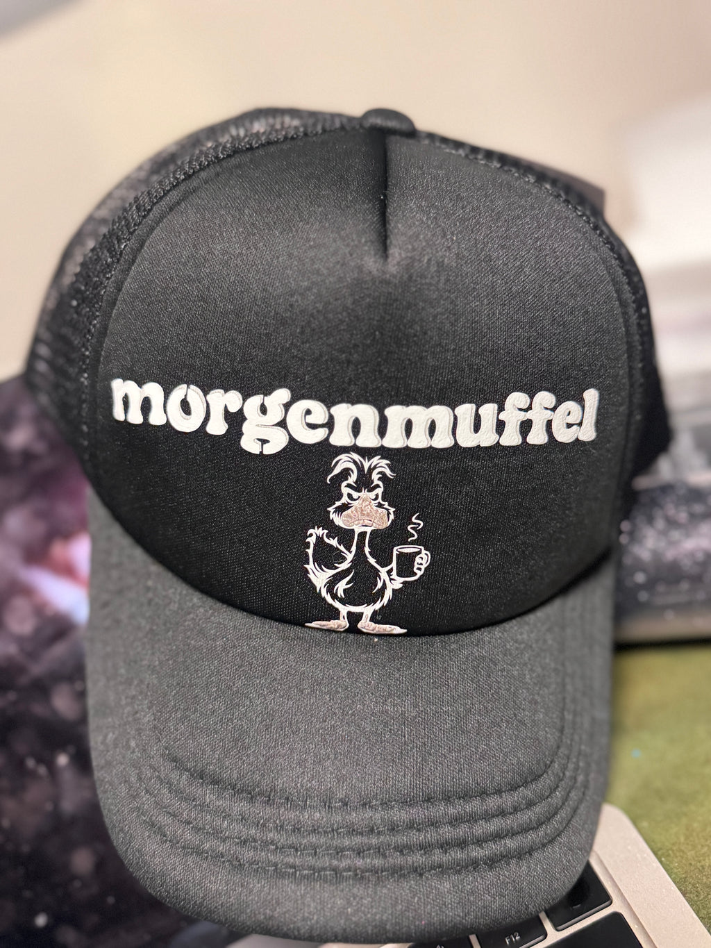 Black Trucker Hat with Grouchy Duck